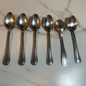 Gibson 18/0 Stainless Steel BEADED Lot of 6 Oval Soup Spoons